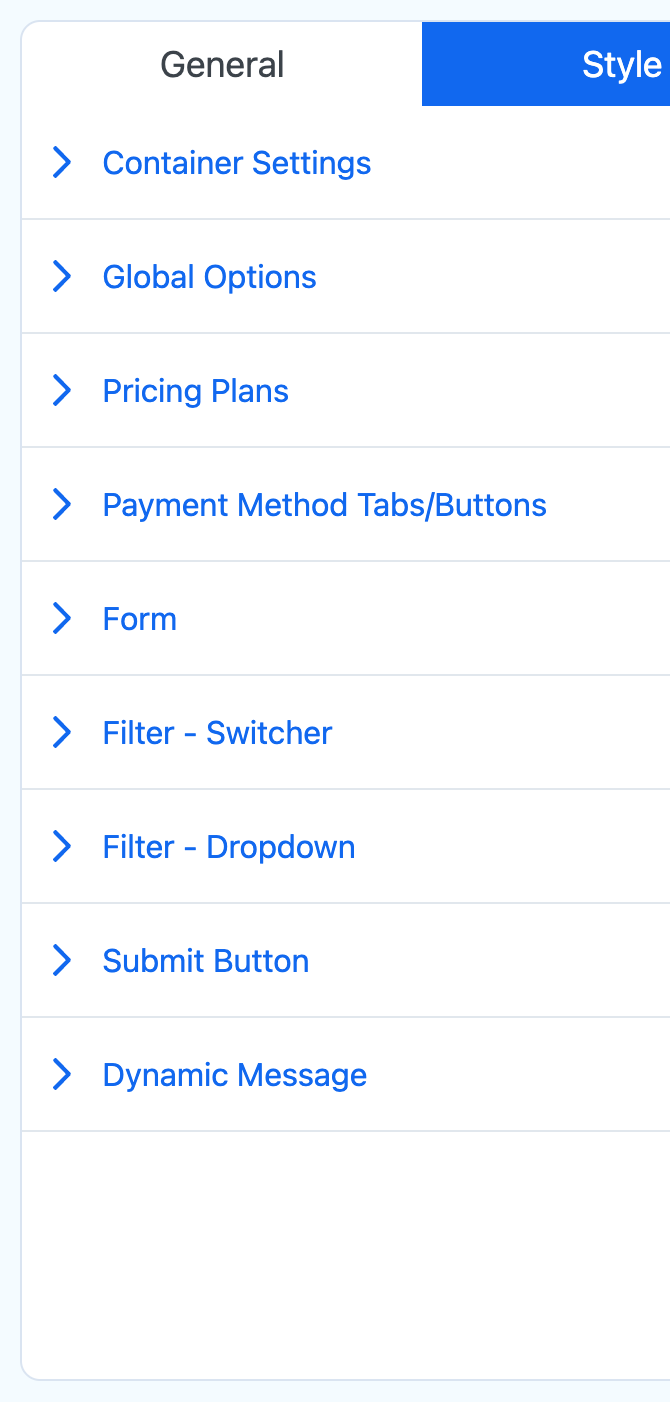 Payment Page 1.5.3 native Style control sections