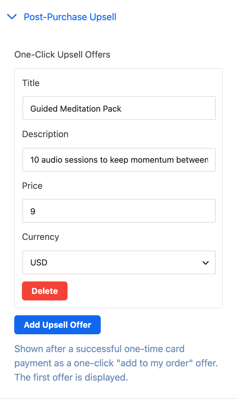 The Post-Purchase Upsell section with one offer